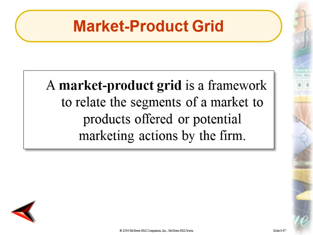 Slide 9-67 A market-product grid is a framework to relate the segments of a